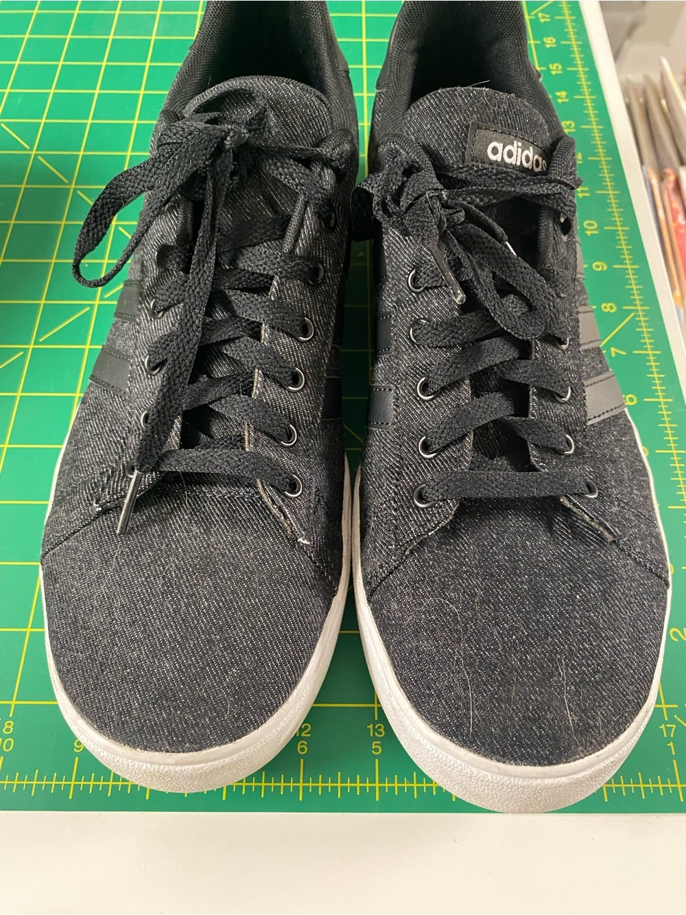 adidas Black Denim Low-Top Sneakers with White Sole